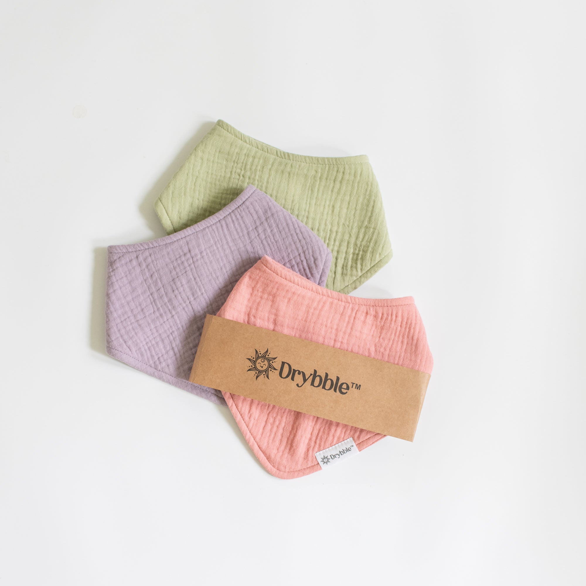 Blossom- Set of Pink, Purple, and Green - Organic Cotton Muslin Baby Bibs