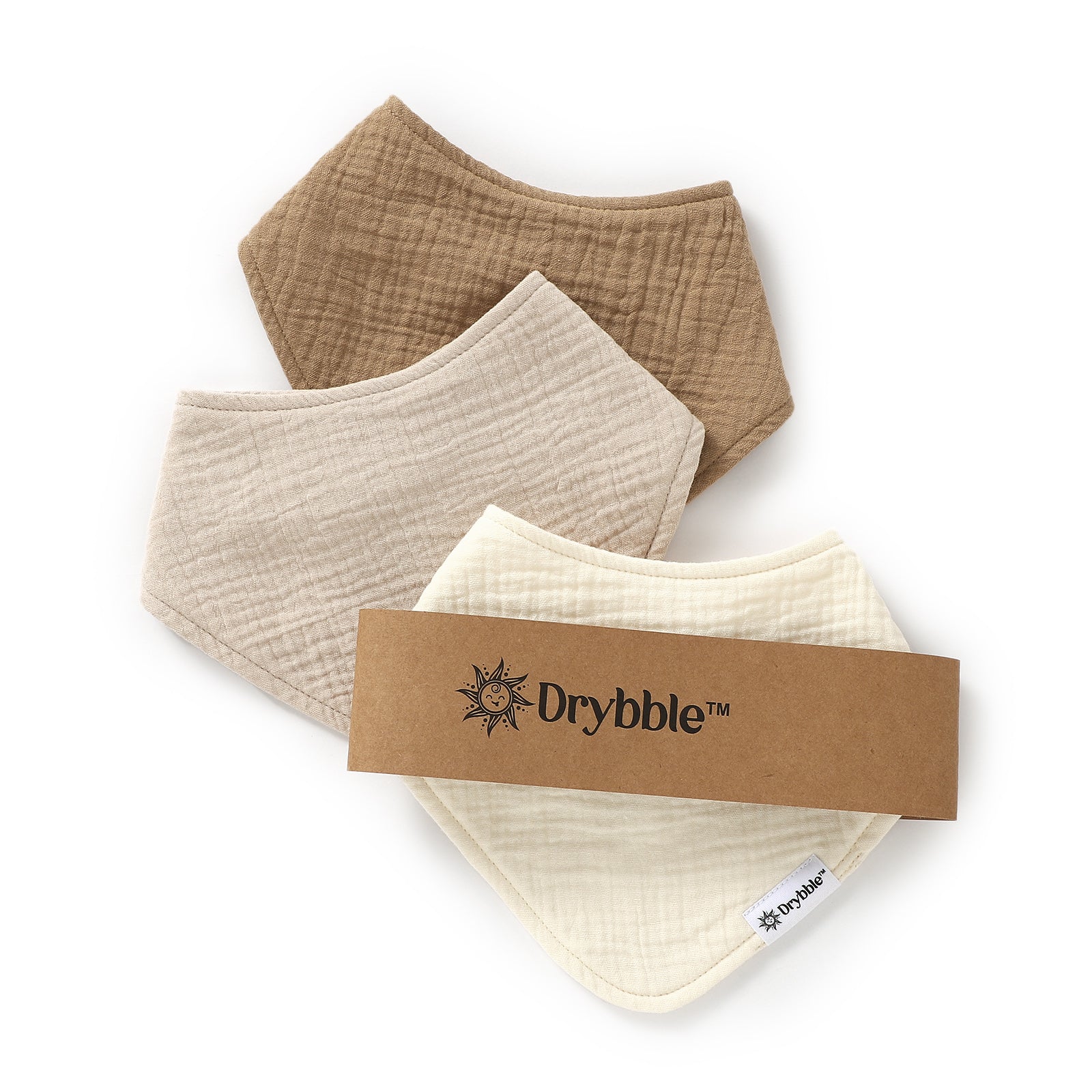 Café Au Lait - Set of Coffee, Cream, and Beige - Organic Cotton Muslin Baby Bibs