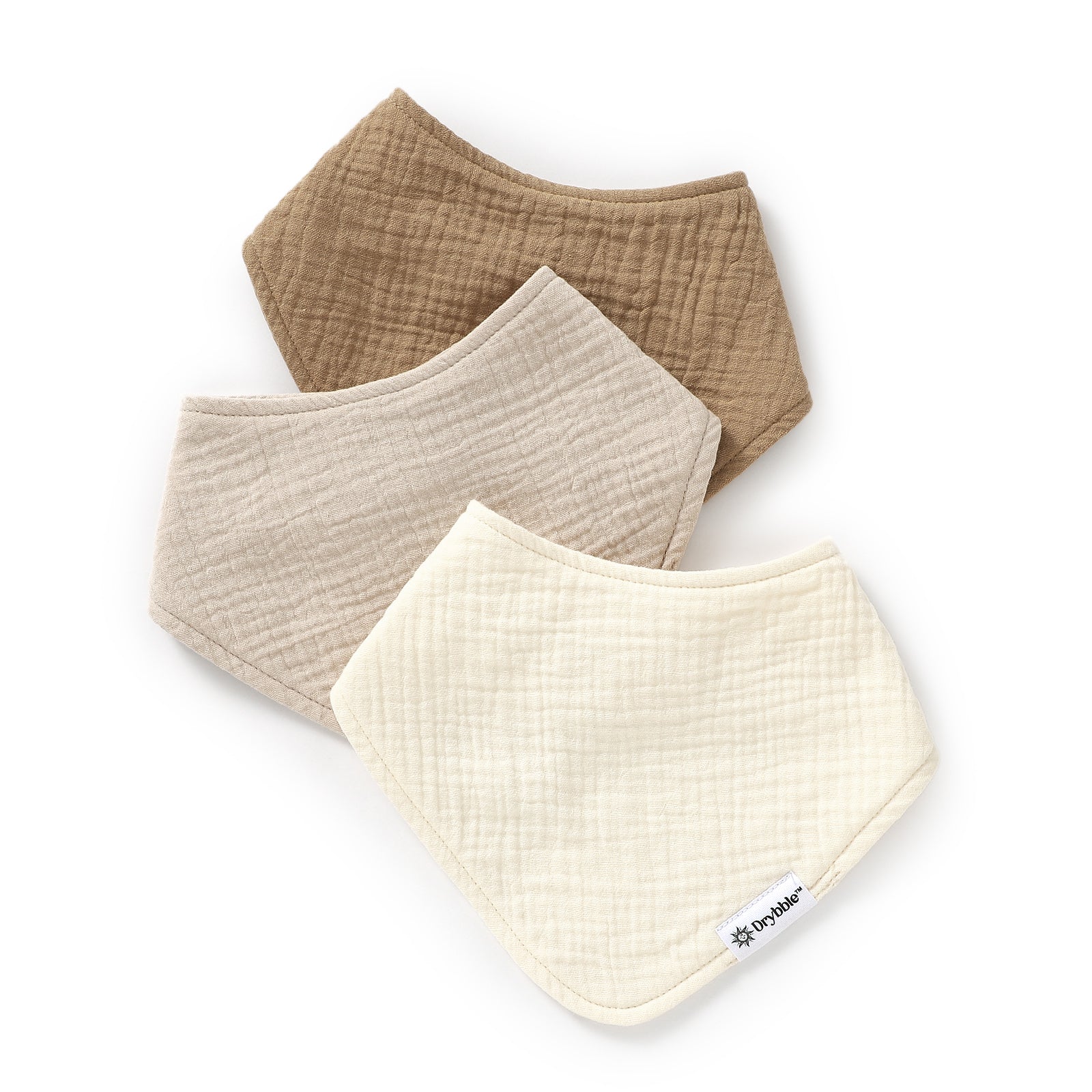 Café Au Lait - Set of Coffee, Cream, and Beige - Organic Cotton Muslin Baby Bibs