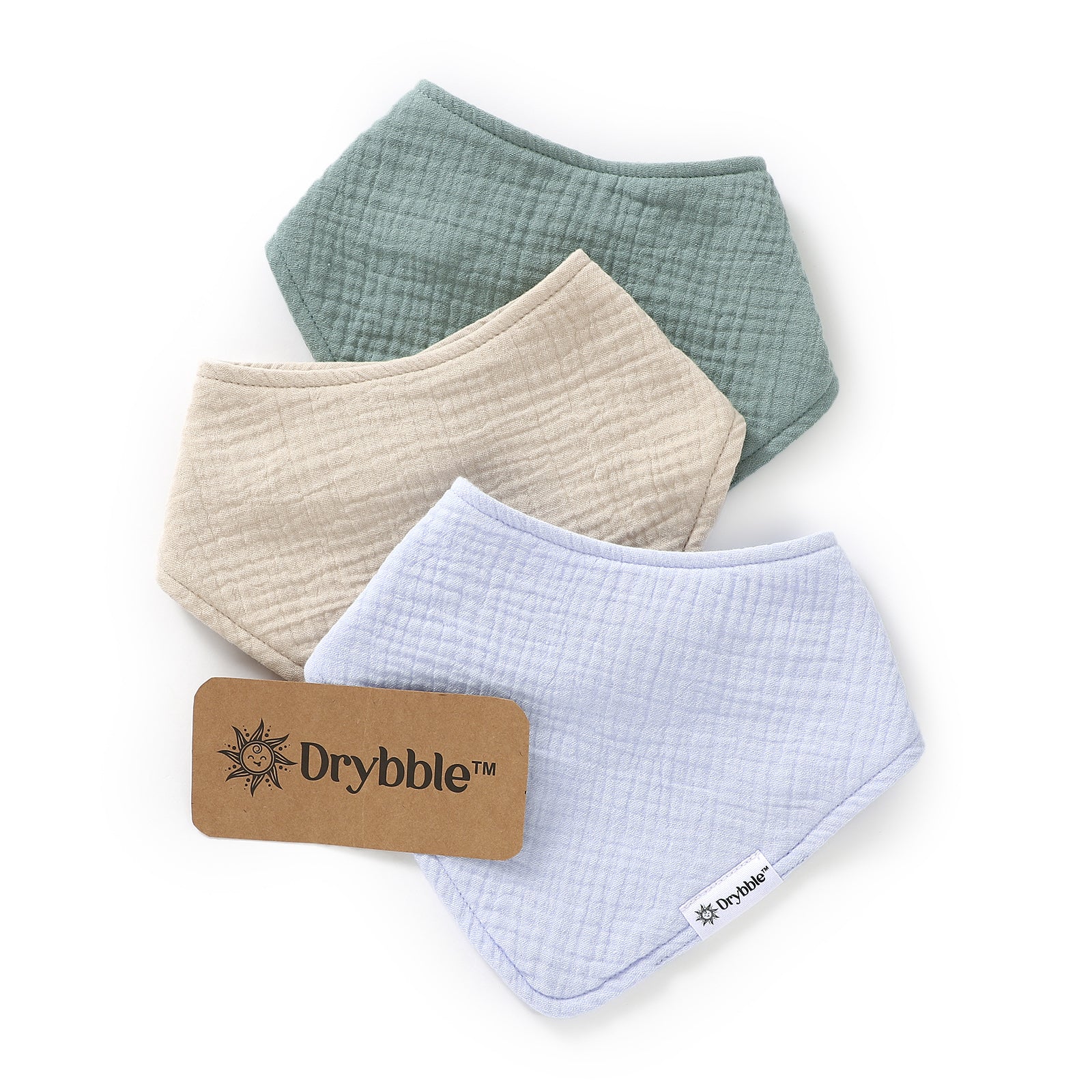 Aquatica - Set of Light Blue, Teal, and Sand - Organic Cotton Muslin Baby Bibs