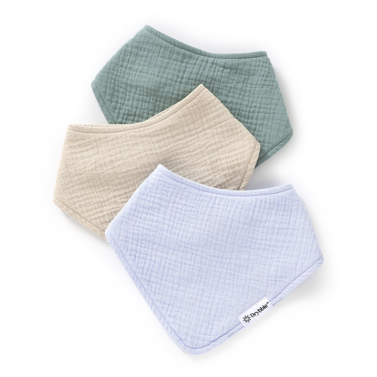 Aquatica - Set of Light Blue, Teal, and Sand - Organic Cotton Muslin Baby Bibs